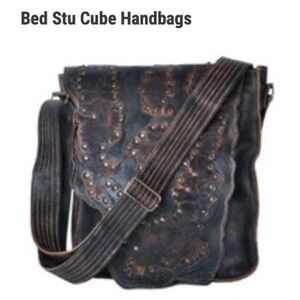 Bed Stu Studded Distressed Leather Rare Vintage Cube Style Crossbody Flap Bag